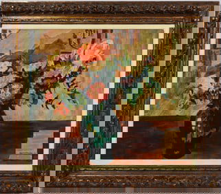 Vintage Signed American Impressionist Framed Flower Still Life  Large Oil Painting