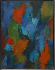 Sara Freeman Large Vintage American Modernist Signed Abstract Expressionist Oil Painting