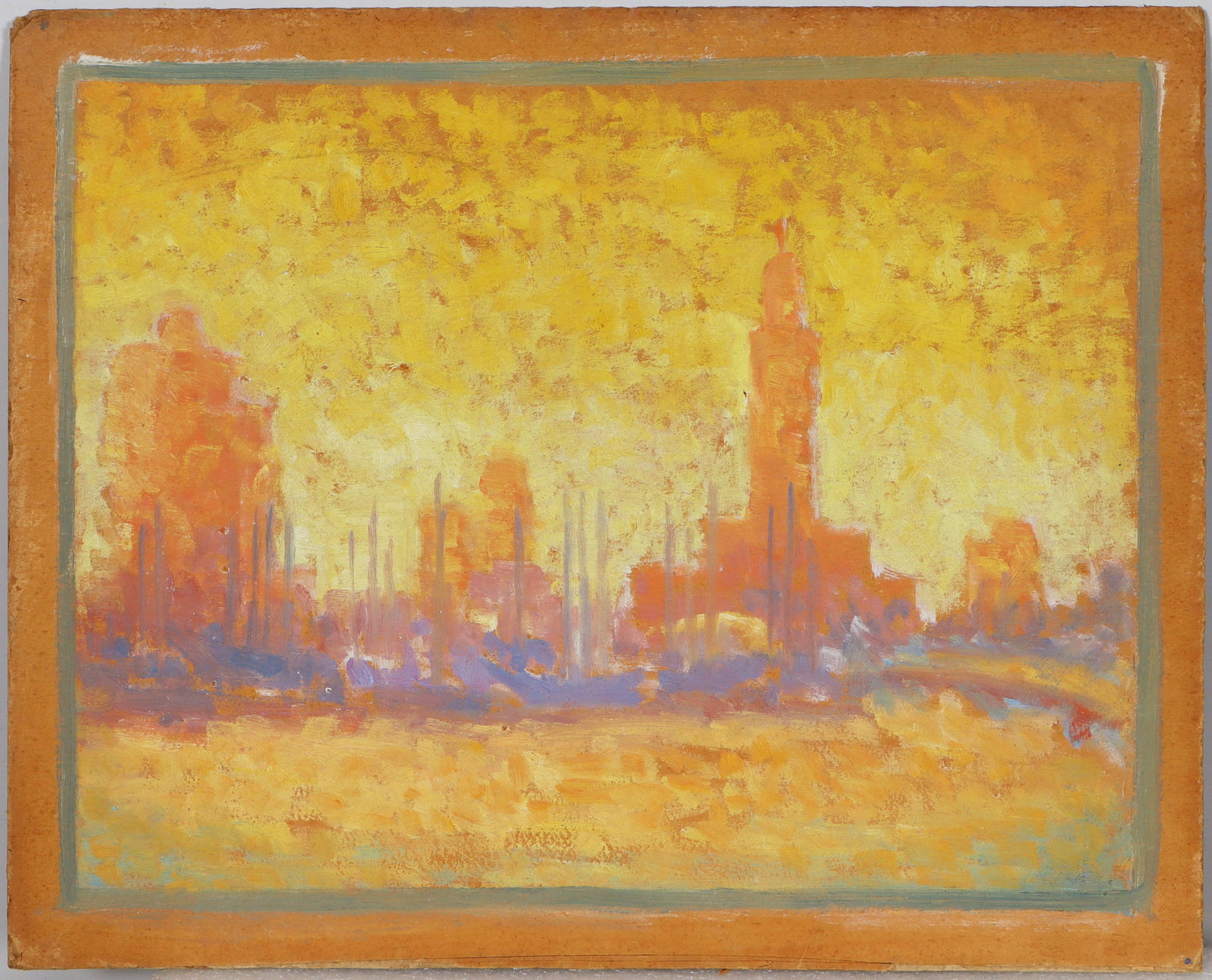 Vintage American Modernist New York City Cityscape Fauvist Palette Original Oil Painting: Vintage American modernist cityscape oil painting. Measuring: 16 by 20 inches overall. Please see all images for condition. Size is measured and written on the back of the painting or next to each