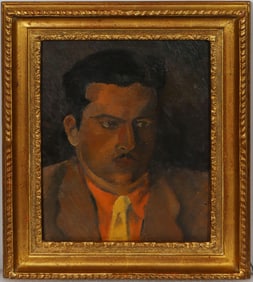 Vintage American Modernist Male Portrait Giltwood Framed Ashcan School Social Realist Oil Painting