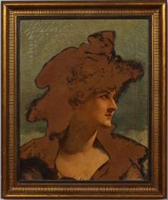 Antique American School Unusual Modernist Woman Portrait Framed Original New York Oil Painting