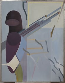 Large Vintage American Modernist Abstract Framed Mid Century Modern Oil Painting