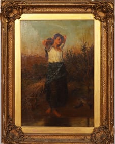 Frederick George Cotman (1850 - 1920) Large 19th Century Impressionist Portrait Framed Oil Painting