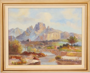Vintage American or European Signed Impressionist Framed Mountain Landscape Oil Painting