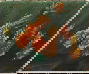 Miller Ranson Signed Antique French Impressionist Rose Flower Still Life  Oil Painting