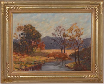 Vintage American Impressionist Framed Landscape Signed Fall Oil Painting