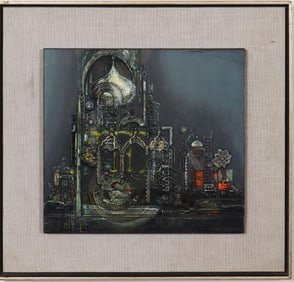 Signed Framed 1975 Vintage American or European Modernist Abstract Oil Painting