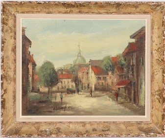 Vintage French Impressionist Signed Framed Street Scene Oil Painting