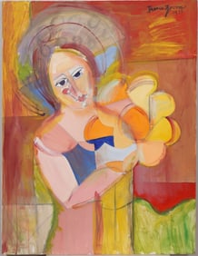 Irene Zevon (1918-2006) Signed Vintage American Modernist Mid Century Portrait Oil Painting