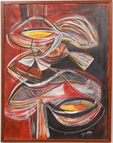Irene Zevon (1918-2006) Signed Vintage American Modernist Mid Century Cubist Abstract Oil Painting