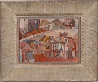 Vintage American Modernist Provincetown Beach Scene Nicely Framed Rare Quality Oil Painting
