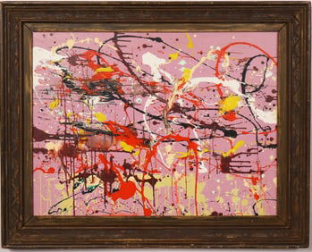 Monumental Vintage American Modernist Abstract Action Splatter Framed Original Oil Painting