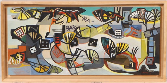 Vintage American Modernist Signed Cubist 1979 Framed Abstract Original Oil Painting