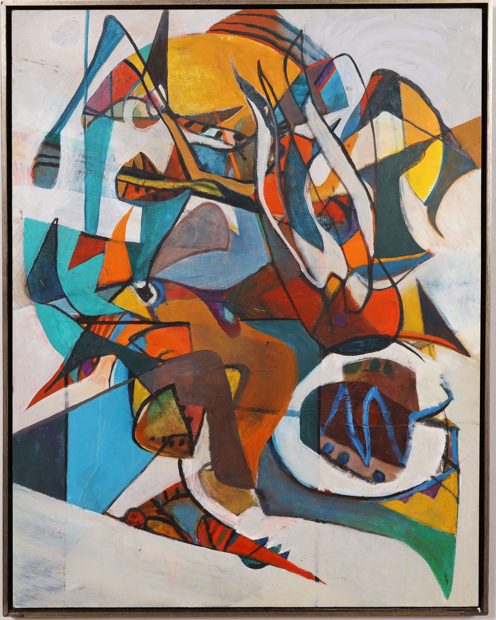 Large Vintage American Modernist Cubist Framed Abstract Oil Painting (1 of 6)