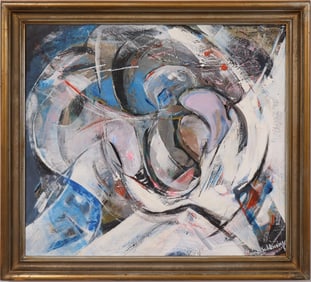 Vintage American Modernist Framed Signed Abstract Expressionist Oil Painting