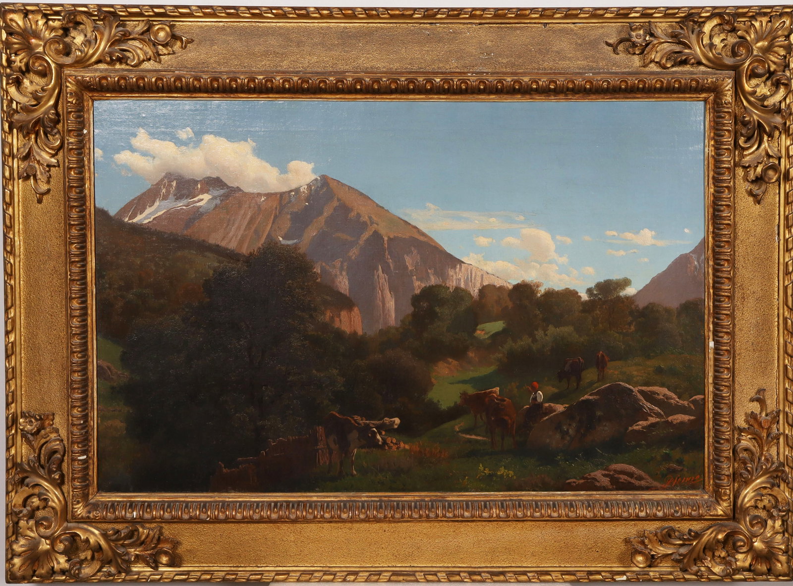 Pietro Senno (1831-1904) Antique Italian Large Alps Mountain Scene Signed Framed Oil Painting (1 of 8)