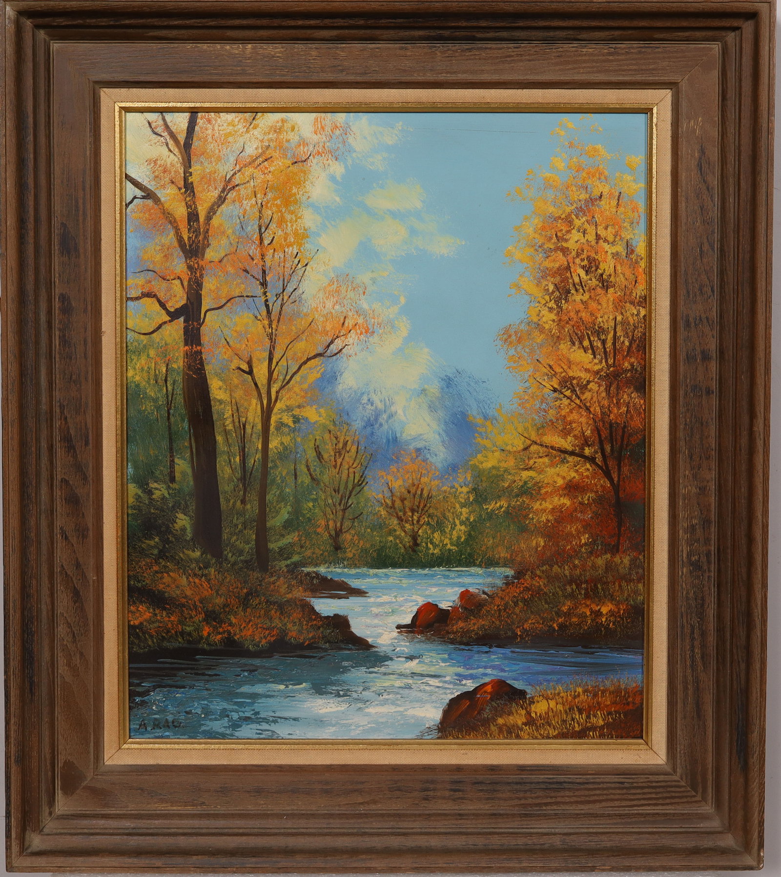 Vintage American Folk Art Fall River Landscape Signed Oil Painting (1 of 6)