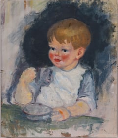 John Francis Fais (1896 - 1961) Vintage American Impressionist Child Portrait Oil Painting