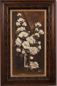 Vintage American Modernist Abstract Flower Still Life Signed Oil Painting