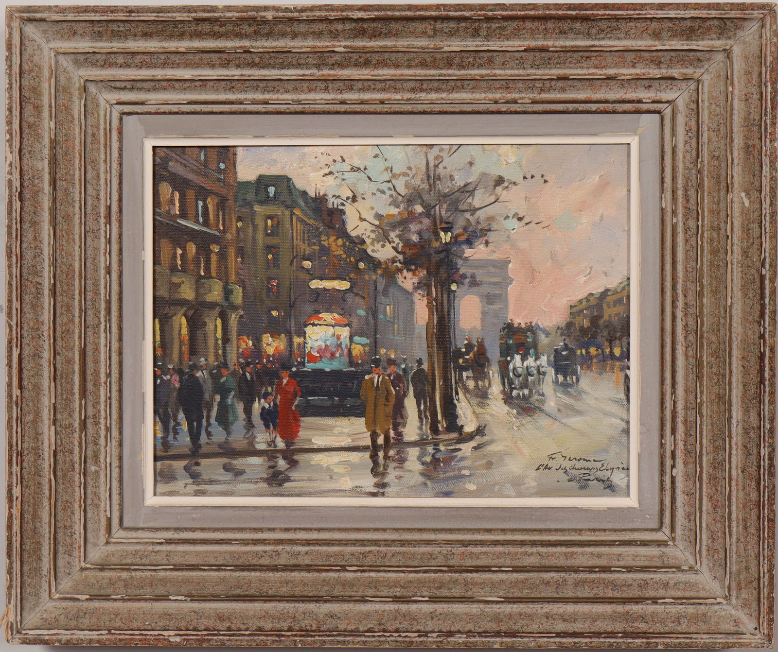 Vintage French Impressionist Paris Street Scene Framed Signed Oil Painting (1 of 6)