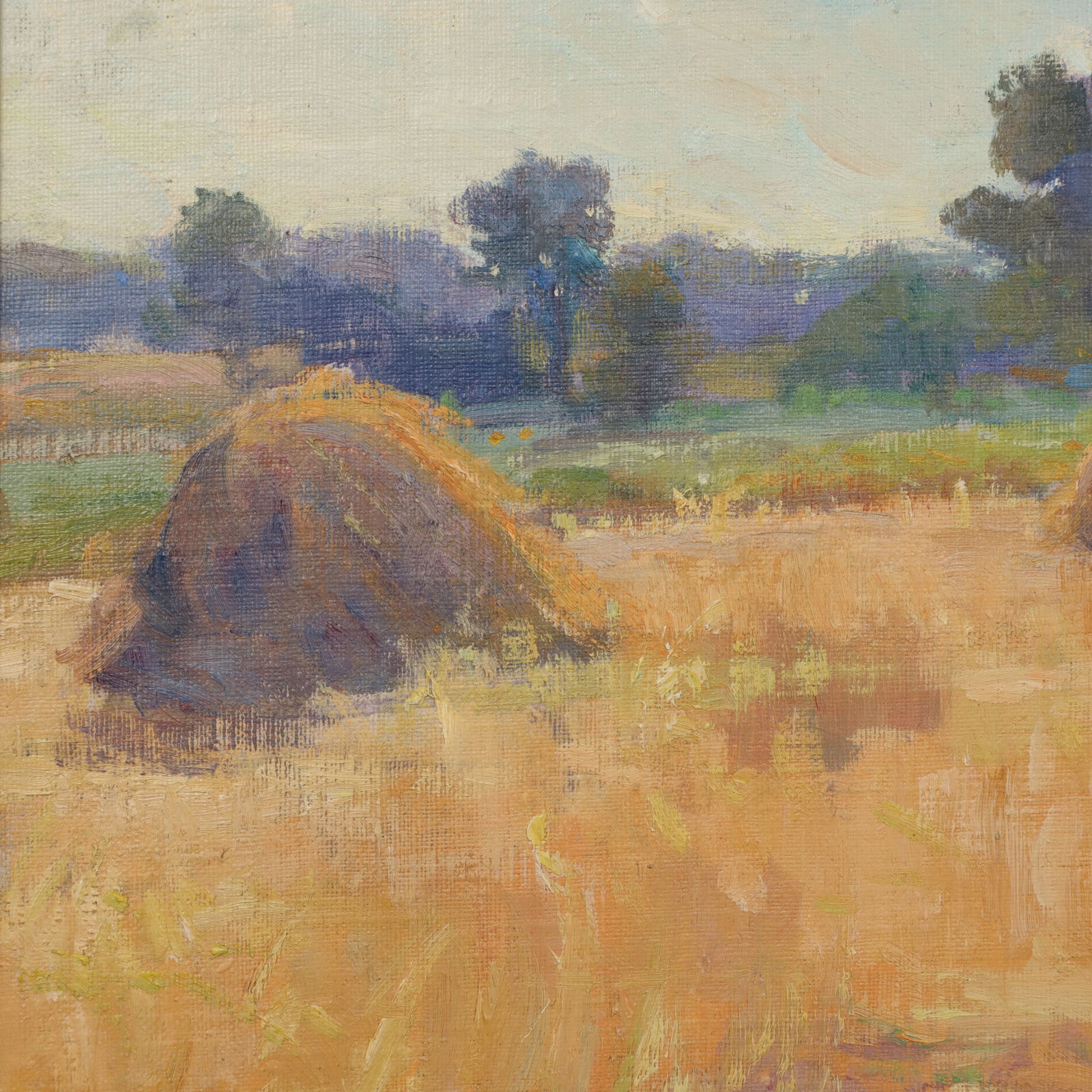 Kathryn Cherry (1860-1931) Antique American Impressionist Haystack Landscape Framed Oil Painting - 3