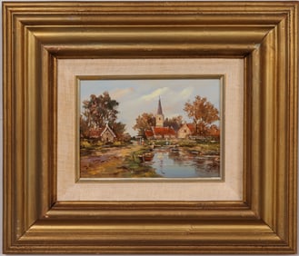 Vintage European Impressionist Framed Landscape Signed Oil Painting