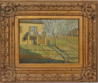 Vintage Signed French Impressionist Country Farm Landscape Framed Signed Oil Painting