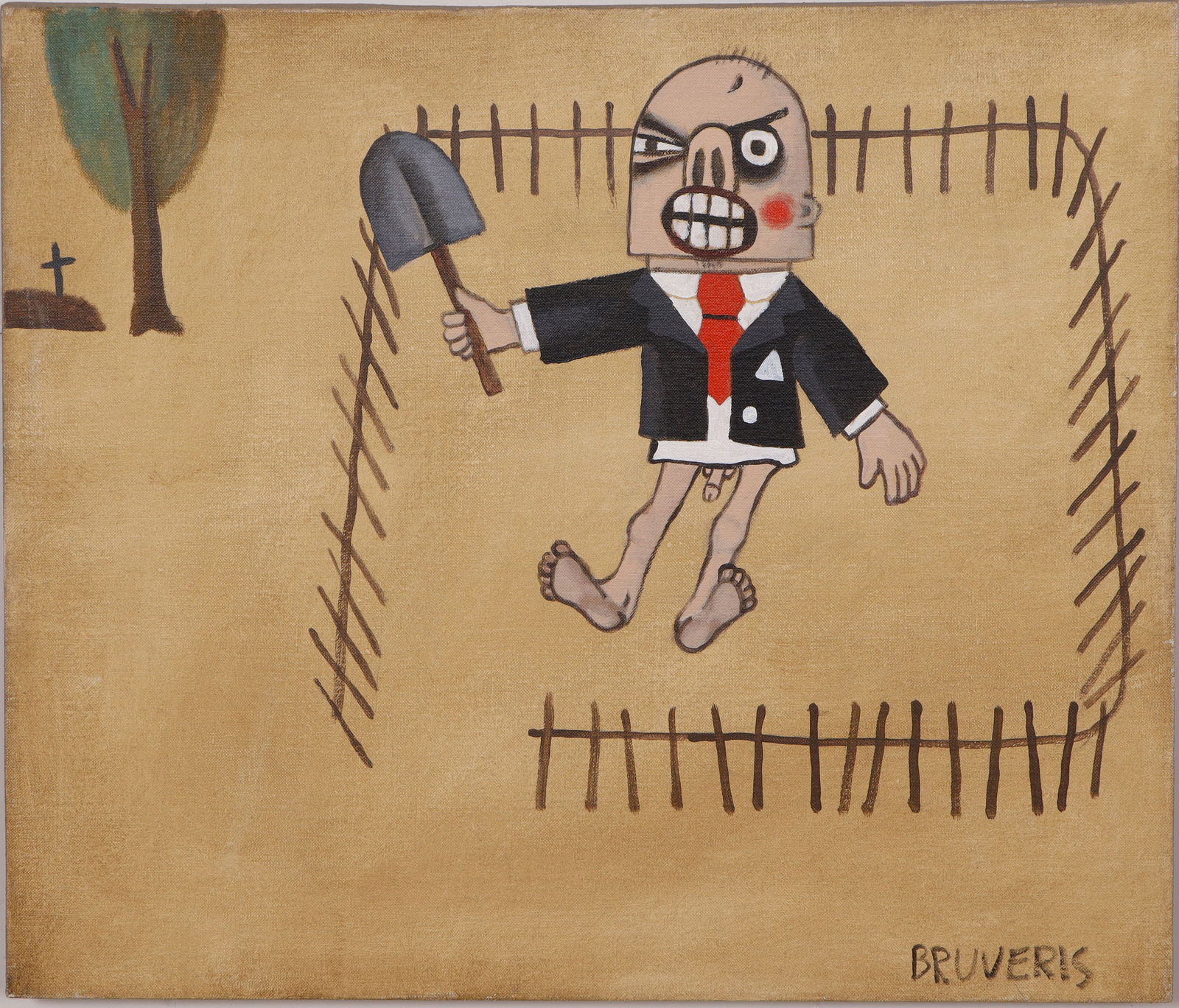 Vintage American Modernist Signed Outsider Surreal Figural Oil Painting: Vintage American modernist oil painting. Measuring: 20 by 25.5 inches overall. Please see all images for condition. Size is measured and written on the back of the painting or next to each object.