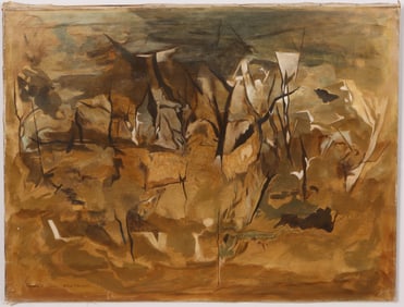 Ethel Edwards Large Important Exhibited Vintage American Modernist Abstract Landscape Oil Painting