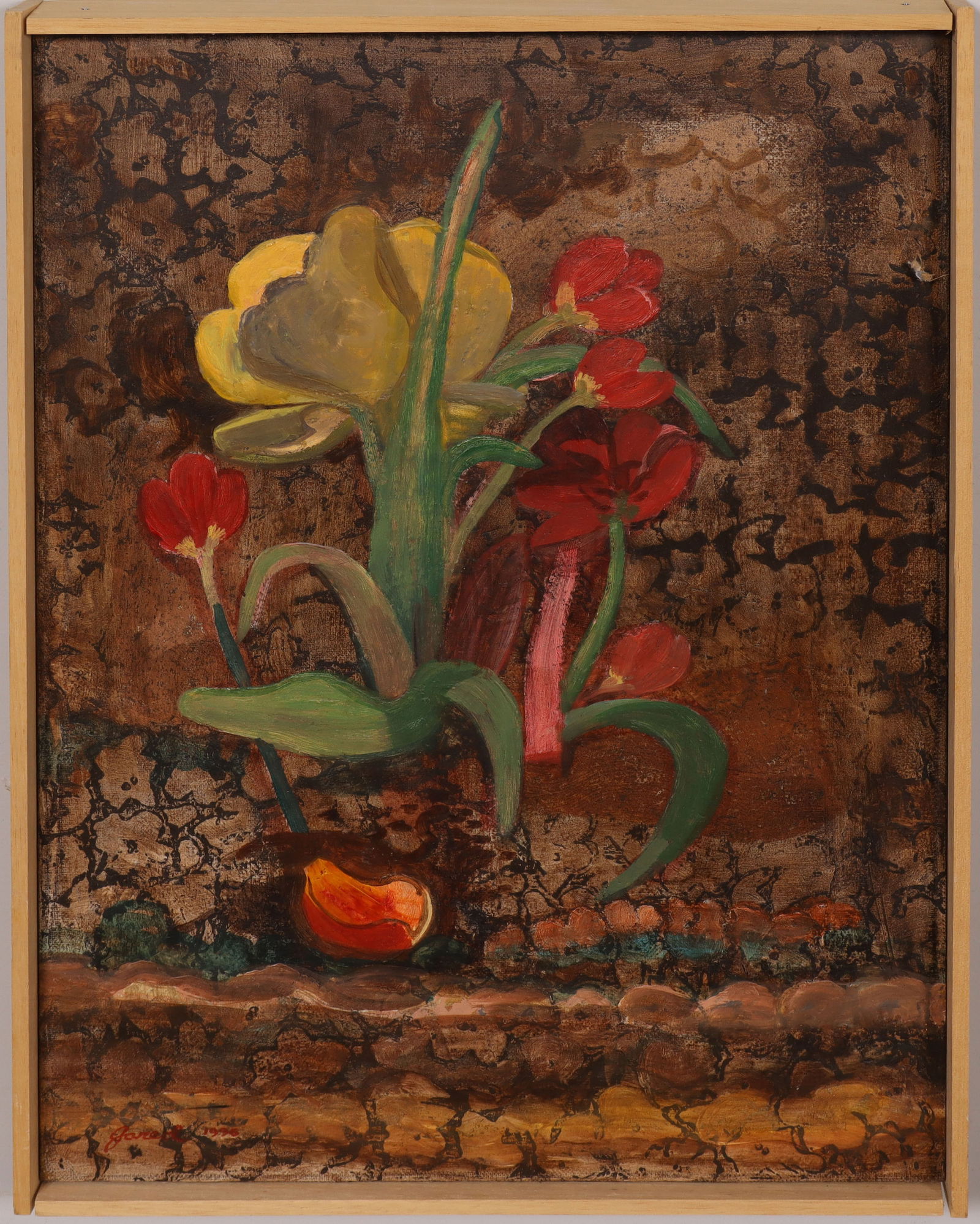 Vintage American Modernist Flower Still Life Signed Framed Oil Painting (1 of 7)