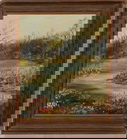 Vintage American Impressionist Framed Landscape Oil Painting