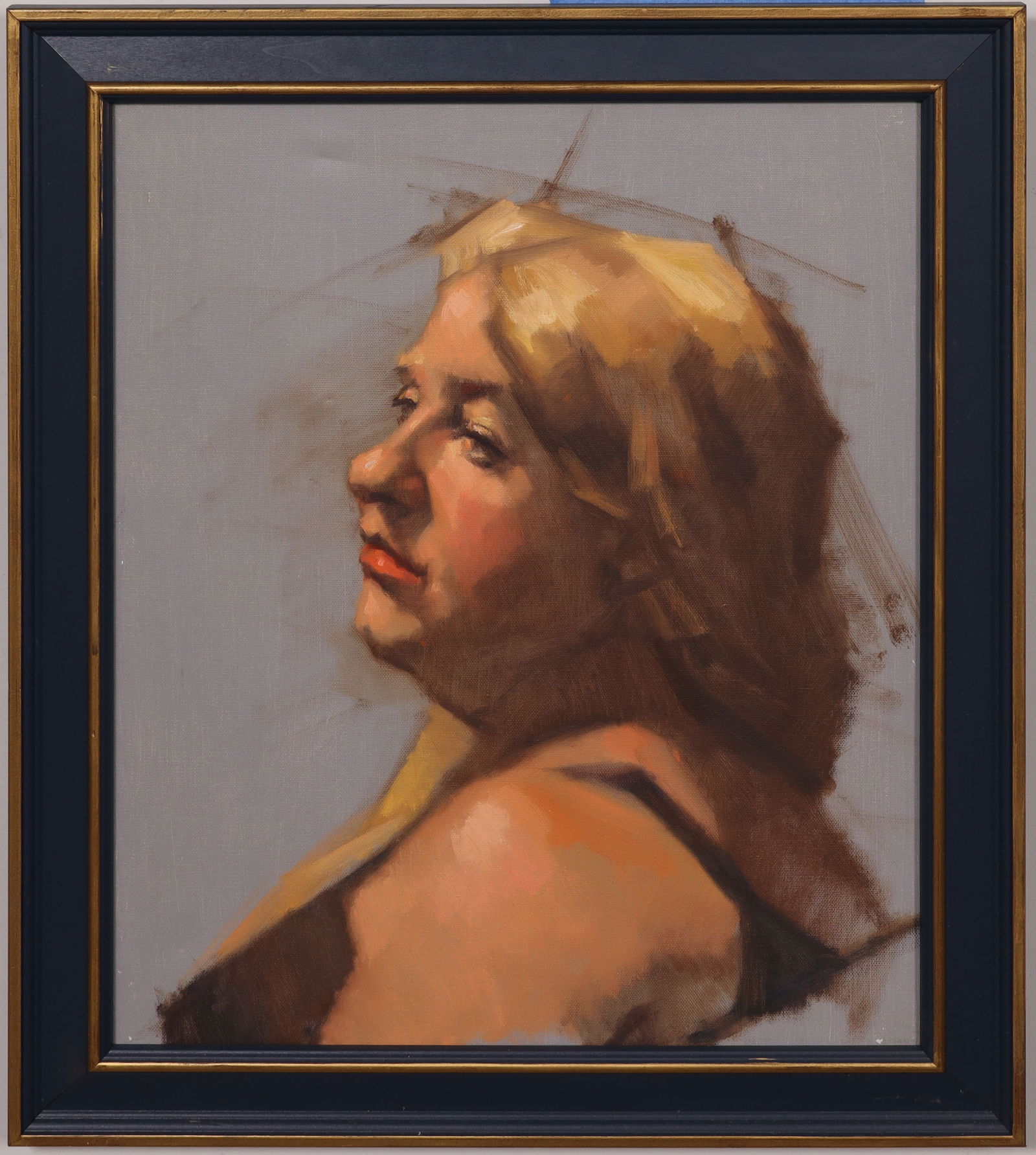 Vintage American Modernist Framed Woman Portrait Oil Painting: Vintage American moderist portrait oil painting. Measuring: 24 by 19.5 inches overall, and 20 by 16 painting alone. Please see all images for condition. Size is measured and written on the back of the