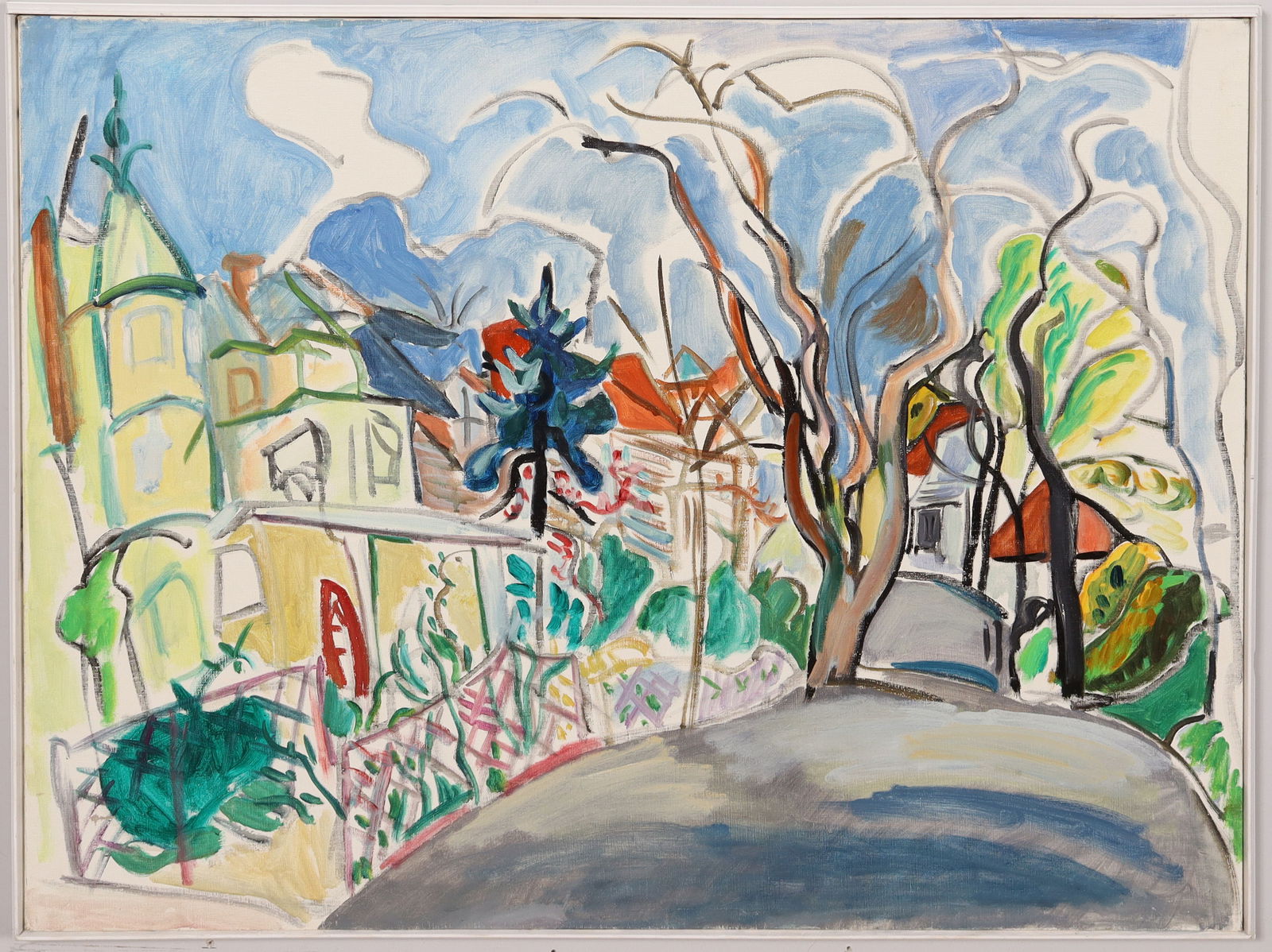 Marilyn Powers (1925 - 1976) Vintage American Modernist Street Scene Framed Oil Painting (1 of 8)