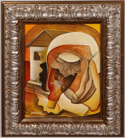 Vintage Haitian Modernist Signed Framed Landscape Oil Painting