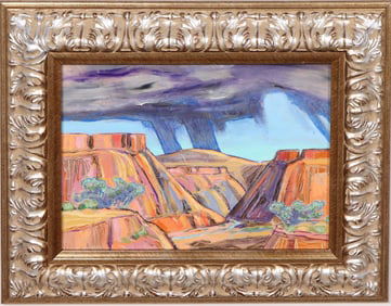 Vintage American Modernist Grand Canyon Framed Modernist Landscape Oil Painting