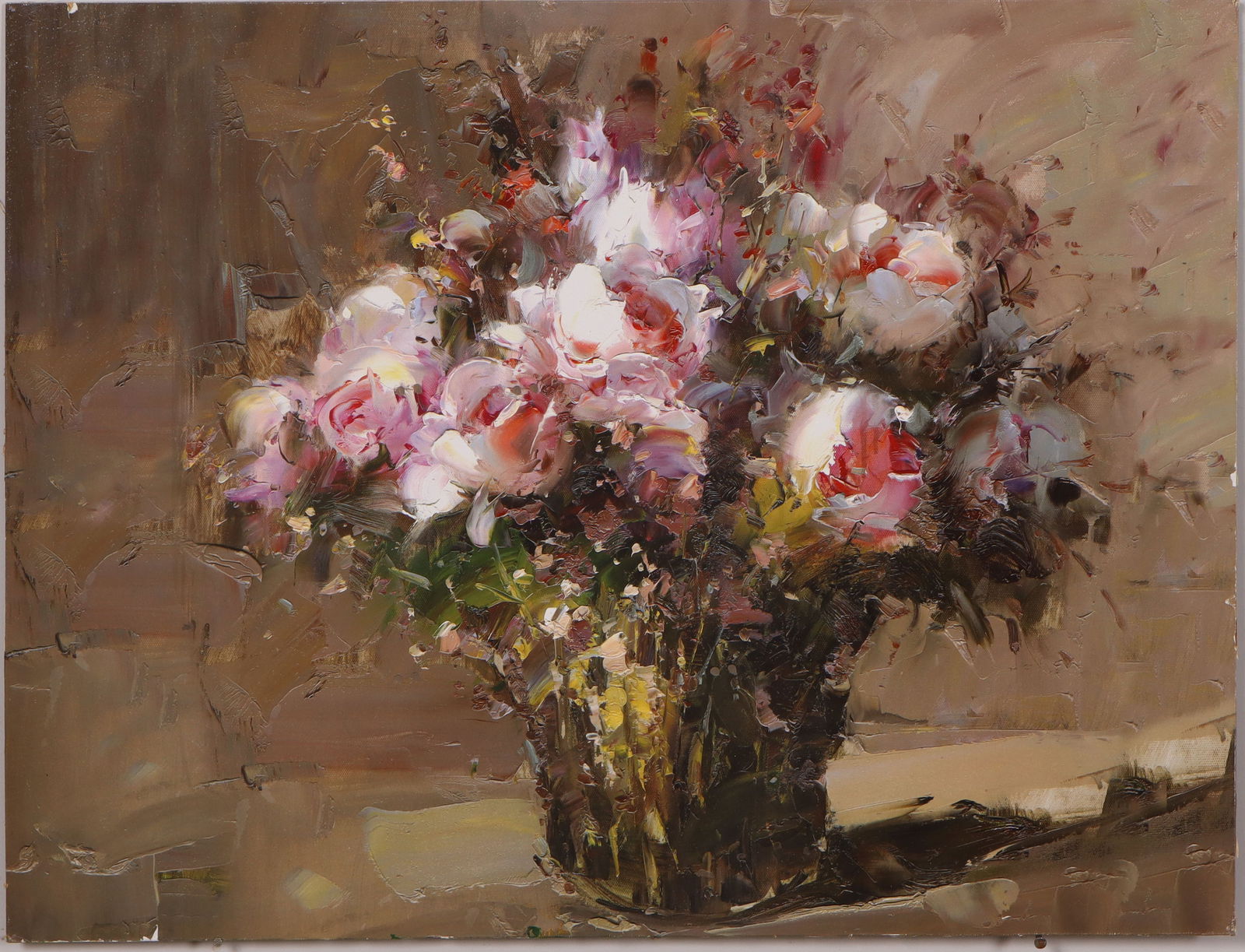 Vintage Spanish Impressionist Flower Still Life Oil Painting: Vintage Spanish still life oil painting. Measuring: 20 by 24 inches overall. Please see all images for condition. Size is measured and written on the back of the painting or next to each object. The f