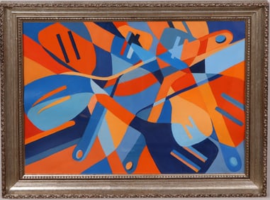 Vintage American Modernist Abstract Framed MCM Oil Painting