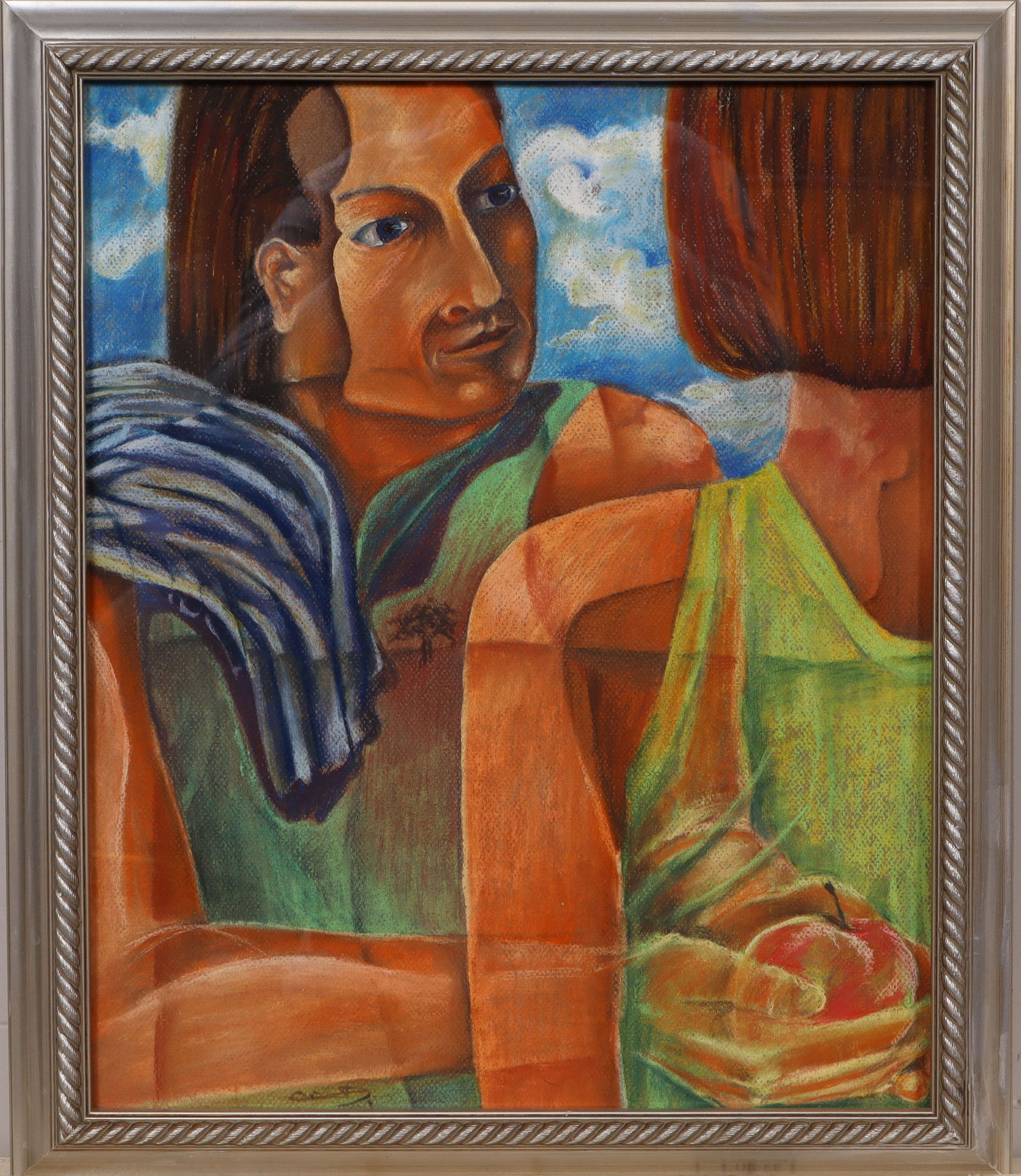 Vintage American Modernist Signed Pastel Portrait Painting Framed Painting (1 of 7)