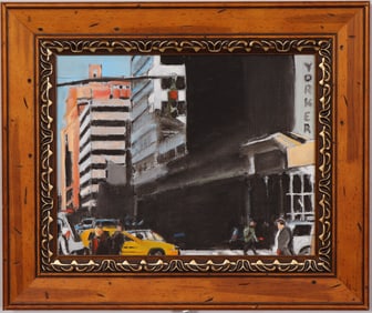 Vintage New York City Street Scene Framed American Modernist Oil Painting