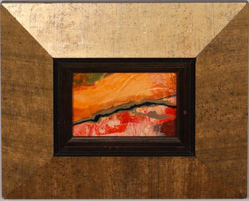 Vintage American Modernist Framed Abstract Signed Mixed Media Painting