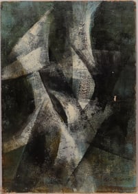 Vintage American Modernist Signed 1958 American Mid Century Abstract Expressionist Oil Painting