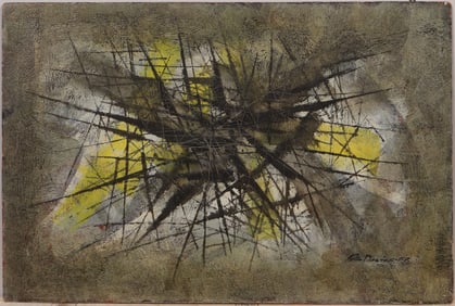 Vintage American Modernist Signed 1958 American Mid Century Abstract Expressionist Oil Painting