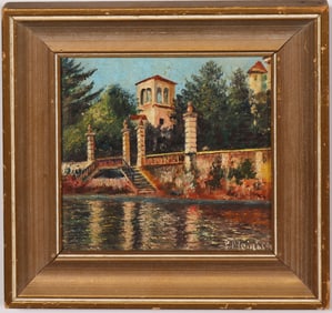 Lake Lugano Signed Vintage Italian Impressionist Framed Landscape Oil Painting
