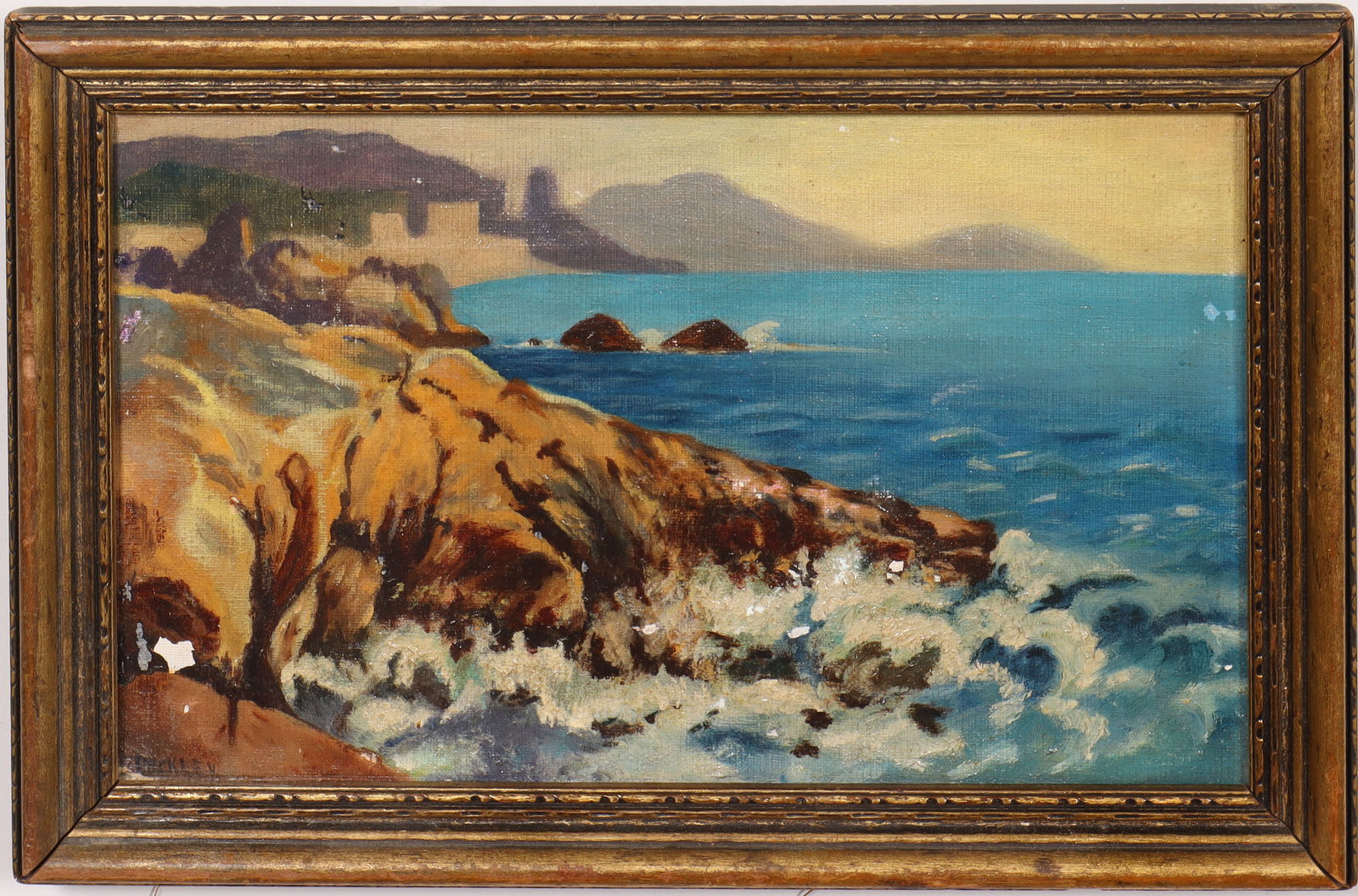 Vintage American Impressionist Coastal Signed Seascape Framed Oil Painting (1 of 7)