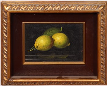 Vintage American Modernist Framed Realist Lemon Still Life Oil Painting