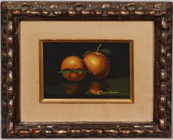 Vintage American Modernist Framed Realist Orange Still Life Oil Painting