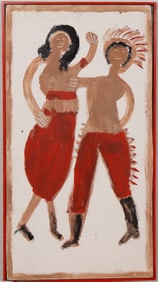 Jimmie Lee Sudduth (1910 - 2007) Signed Large Vintage American Alabama Folk Art Oil Painting