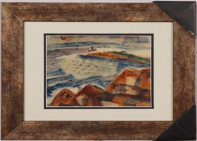 Nathaniel Dirk (1895-1961) Signed Vintage American Modernist Coastal Seascape Painting