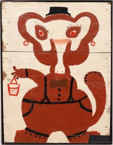 Vintage American Folk Art Animal Portrait Oil Painting