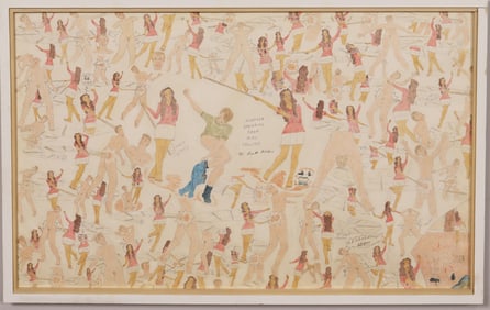 "Another Spanking from Ms Collins" Vintage Erotic Outsider Nude Folk Art Portrait Painting